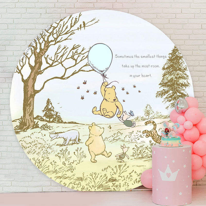 Bear Pig Round Winnie The Pooh Birthday Backdrop - Lofaris