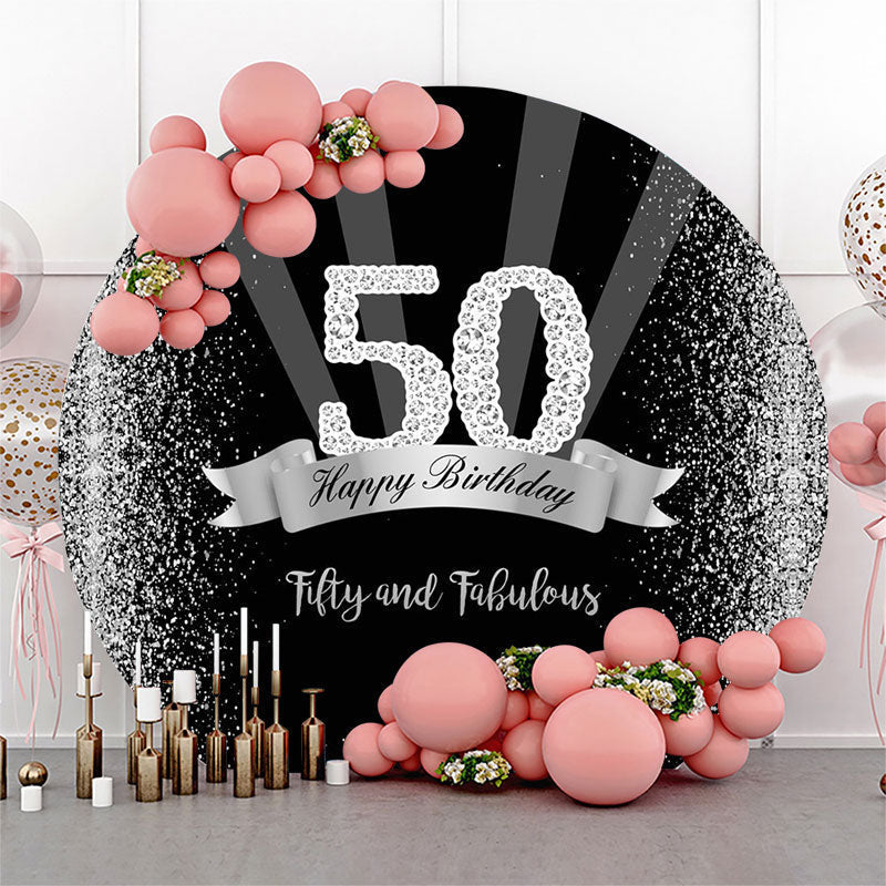 Lofaris Glitter Balloon Black Happy 50th Birthday Backdrop