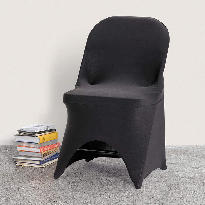 Black Open Back Stretch Spandex Folding Chair Cover - Lofaris