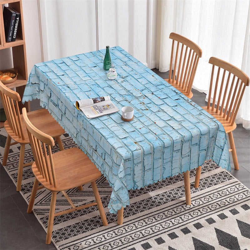 Blue Brick Dining Room Party Rectangle Tablecloth from Lofaris, Oil-Proof, Spill-Proof, Water Resistance Table Cover for Outdoor and Indoor Use.