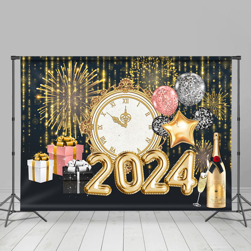 Lofaris Gold Balloons Glitter 2024 Happy New Year Backdrop | New Year Backdrop 2024 | New Year Party Backdrop | New Years Photography Backdrop