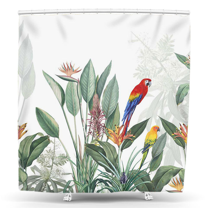 Flower Monstera Leaves Birds Jungle Shower Curtain - Lofaris