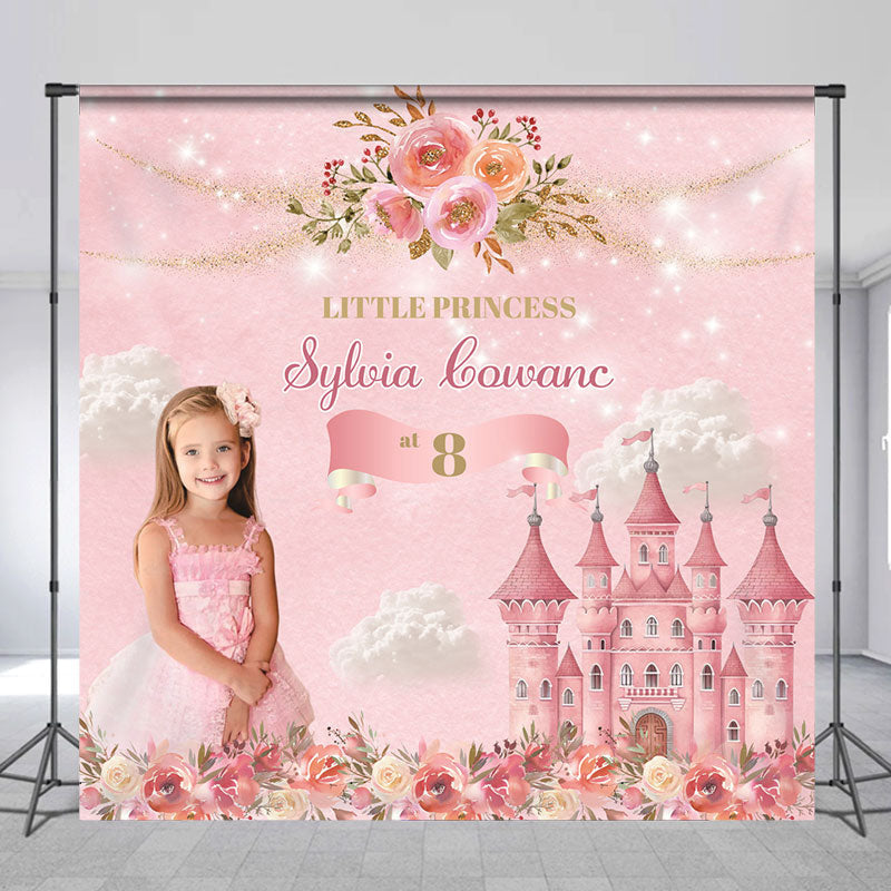 Lofaris Custom Photo Castle Floral 8th Birthday Backdrop | Custom Happy Birthday Banner | Custom Birthday Backdrops | Happy Birthday Backdrop