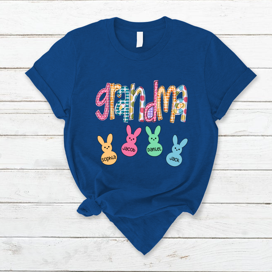 Custom Plaid Grandma Kids Bunny Easter Day T-Shirt - Lofaris