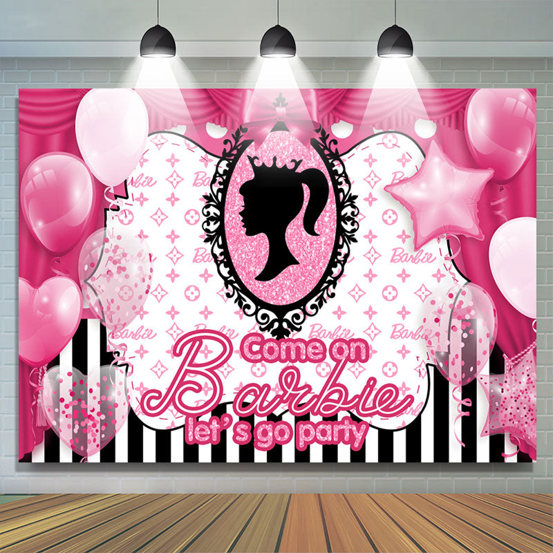 Glitter Pink Balloon Barbie Birthday Party Backdrop - Lofaris