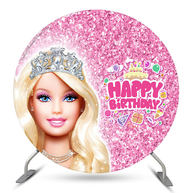 Barbie Party Glitter Pink Round Birthday Backdrop - Lofaris