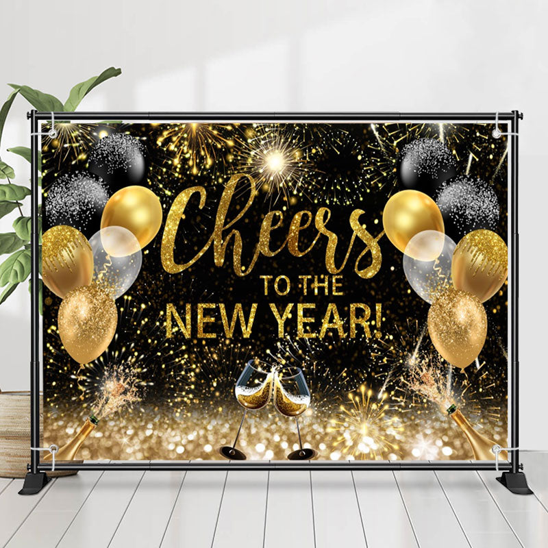 Glitter Sparkle Cheers To The New Year Backdrop - Lofaris