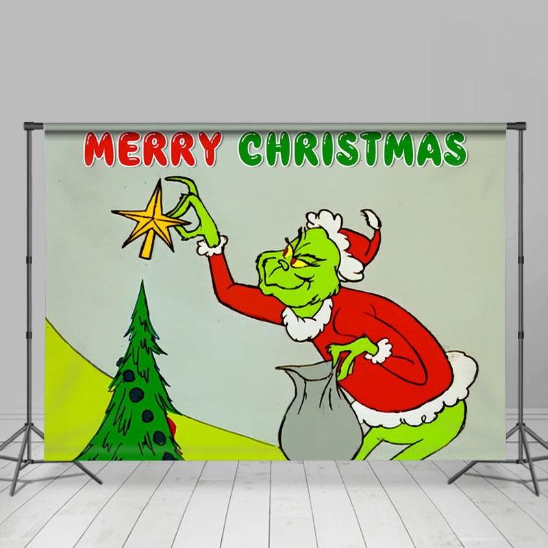 Lofaris Green Monster Steal Xmas Tree Christmas Backdrop | Christmas scenic Backgrounds | DIY Christmas Backdrop | Christmas Photo Booth Backdrop