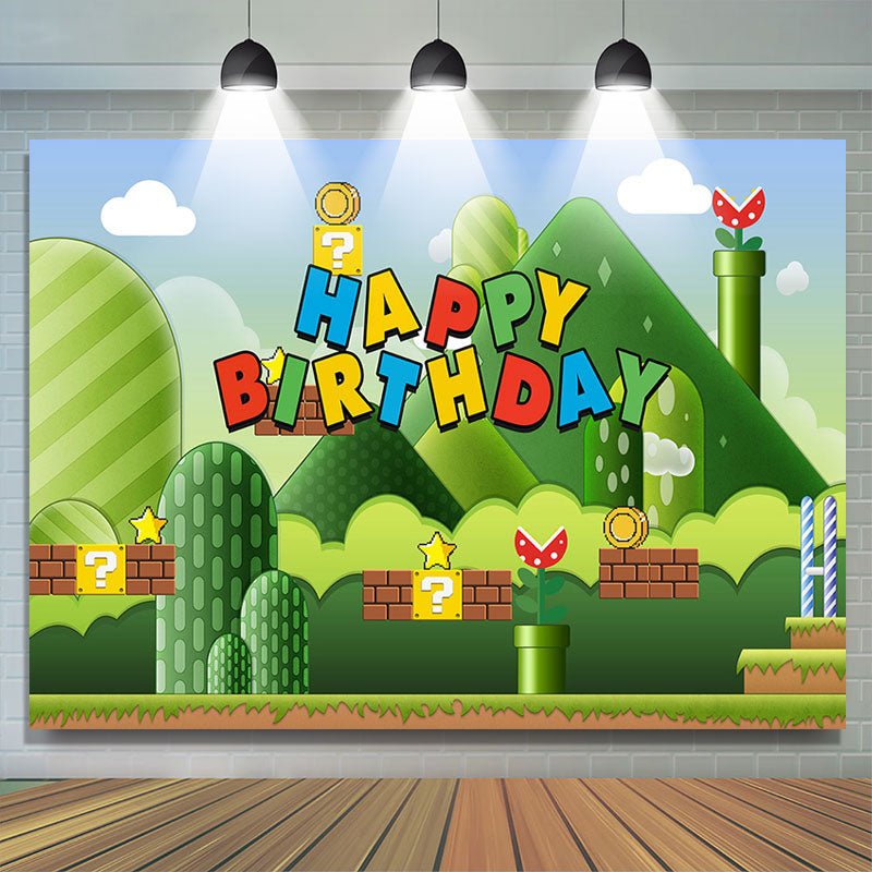 Lofaris Green Mountain Adventure Game Level Birthday Backdrop | Birthday Party Decorations | Happy Birthday Backdrop | Simple Backdrop for Birthday