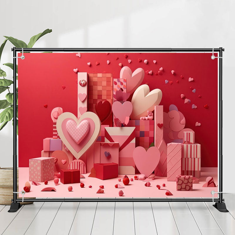 Heart Toy Blocks Boxs Pink Valentines Day Backdrop - Lofaris