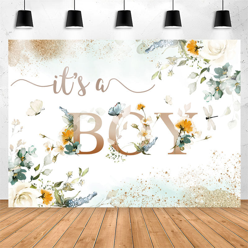 Its A Boy Light Green Floral Baby Shower Backdrop - Lofaris