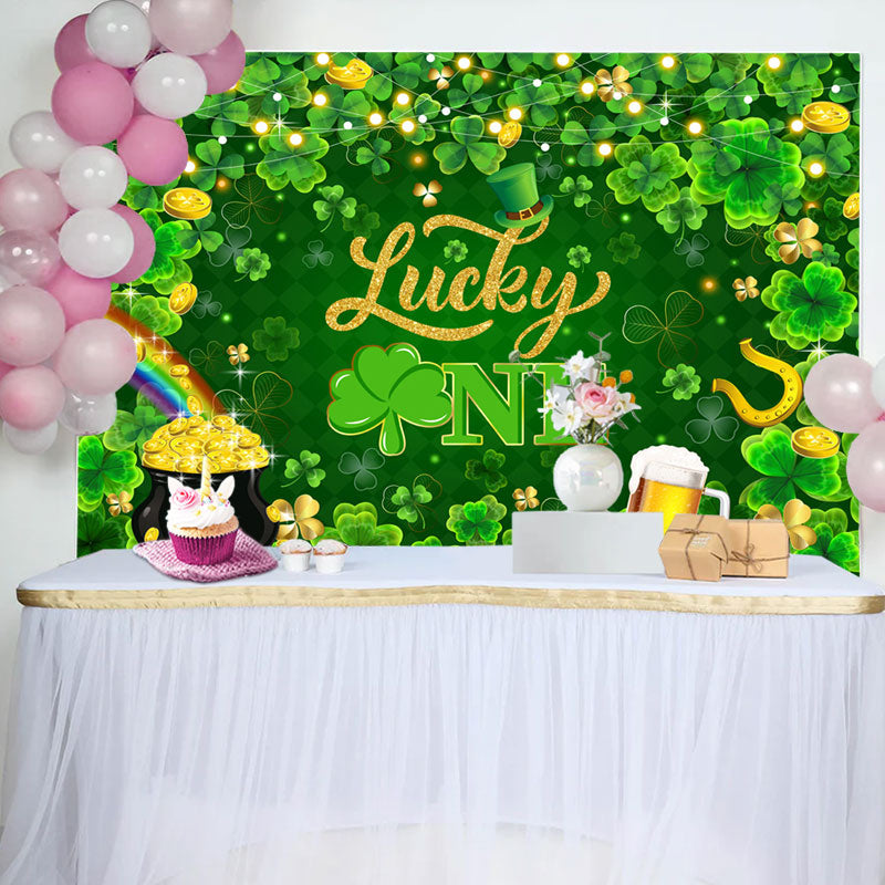 Lofaris Lucky One Floral Clover Pink 1st Birthday Backdrop