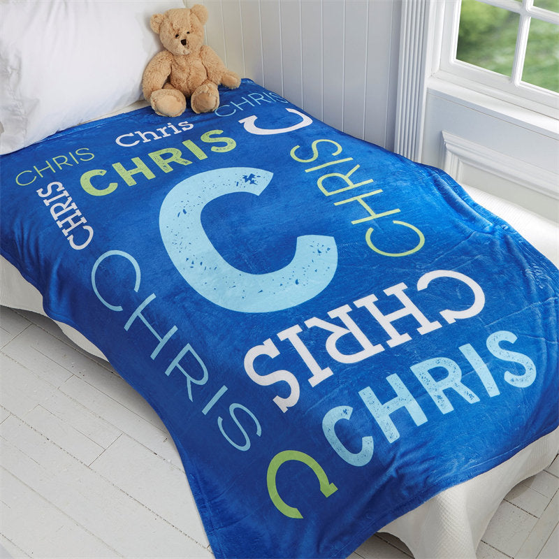 Personalized Royal Blue Name Text Soft Chunky Blanket Lofaris