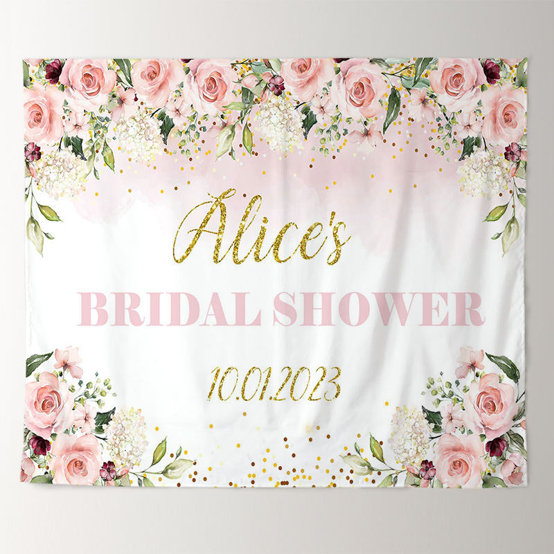 Lofaris Pink Floral Glitter Kiss The Miss Goodbye Wedding Backdrop