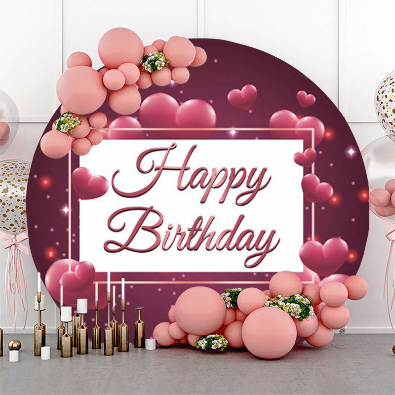 Lofaris Pink Heart Glitter Happy Birthday Round Backdrop | Round Backdrop Fabric Cover | Round Party Backdrop | Happy Birthday Round Backdrop Cover