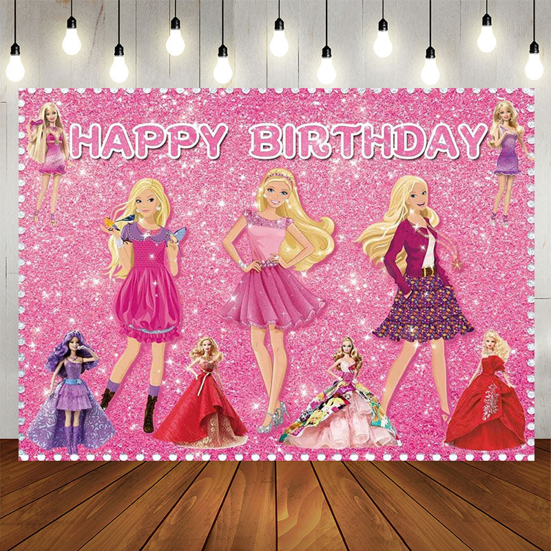Various Pretty Princesses Barbie Birthday Backdrop - Lofaris