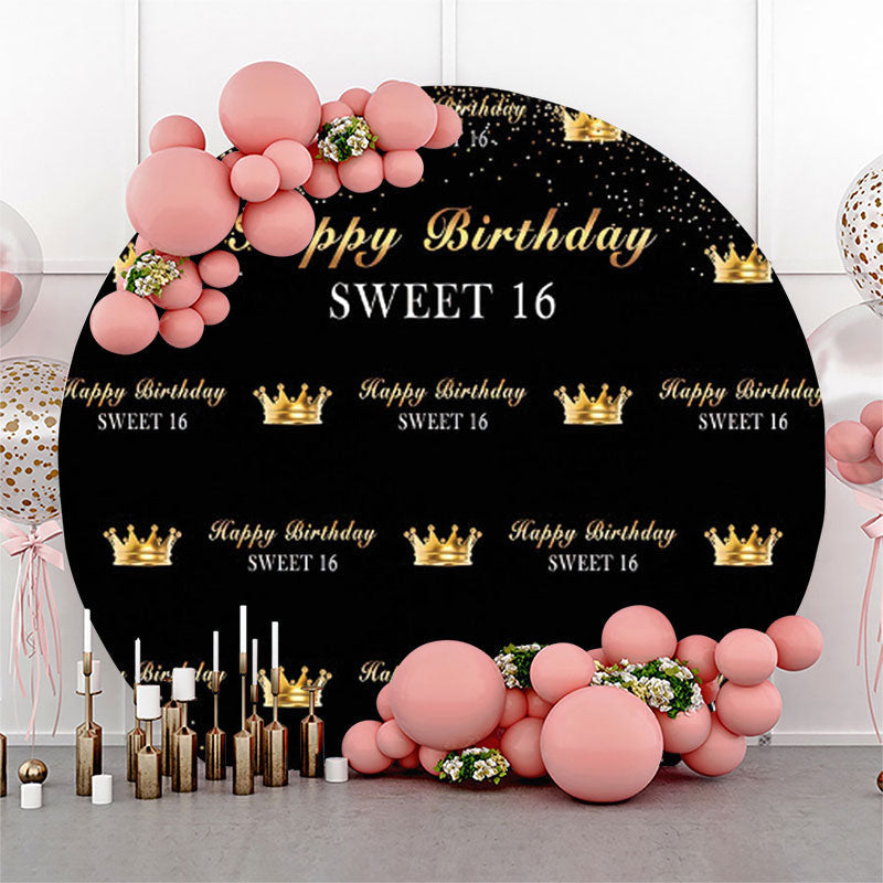 Royal Golden Black Sweet 16 Birthday Round Backdrop