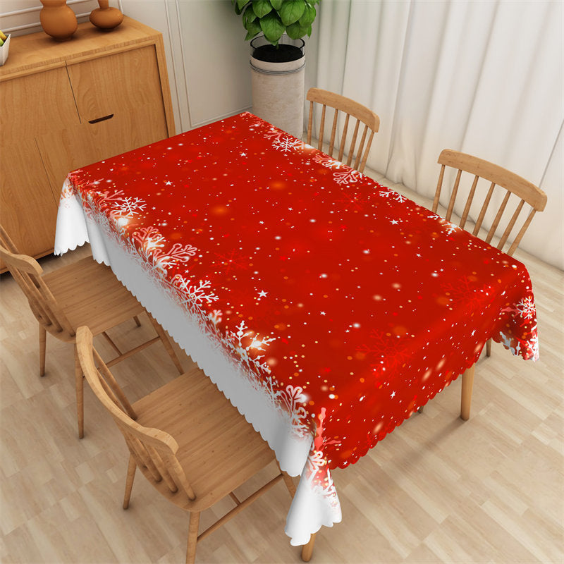 Snowflake Red White Tablecloth For Kitchen Decor - Lofaris