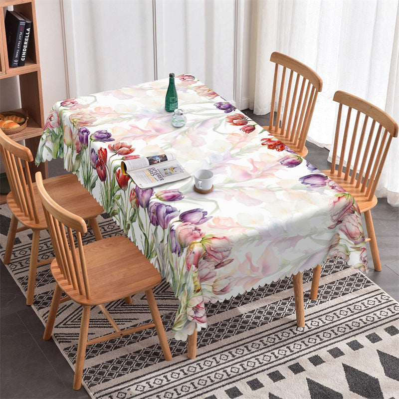 Sweet Tulips Full Of Rectangle Tablecloth For Kitchen - Lofaris