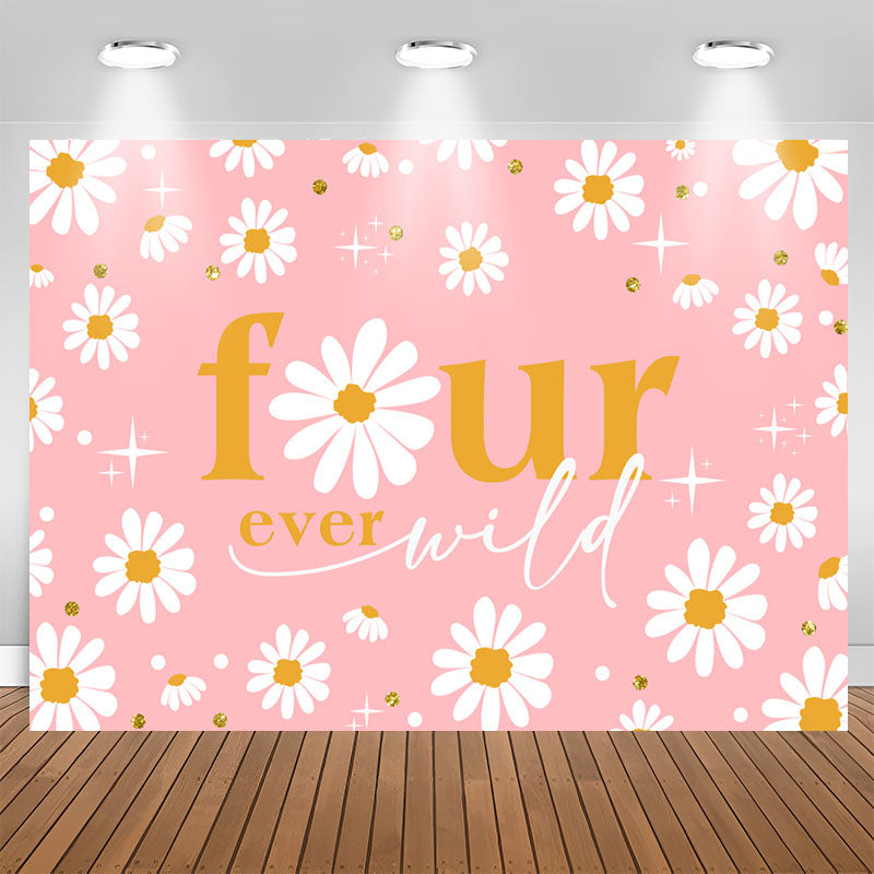 Lofaris Four Ever Wild Groovy Daisy 4th Birthday Backdrop