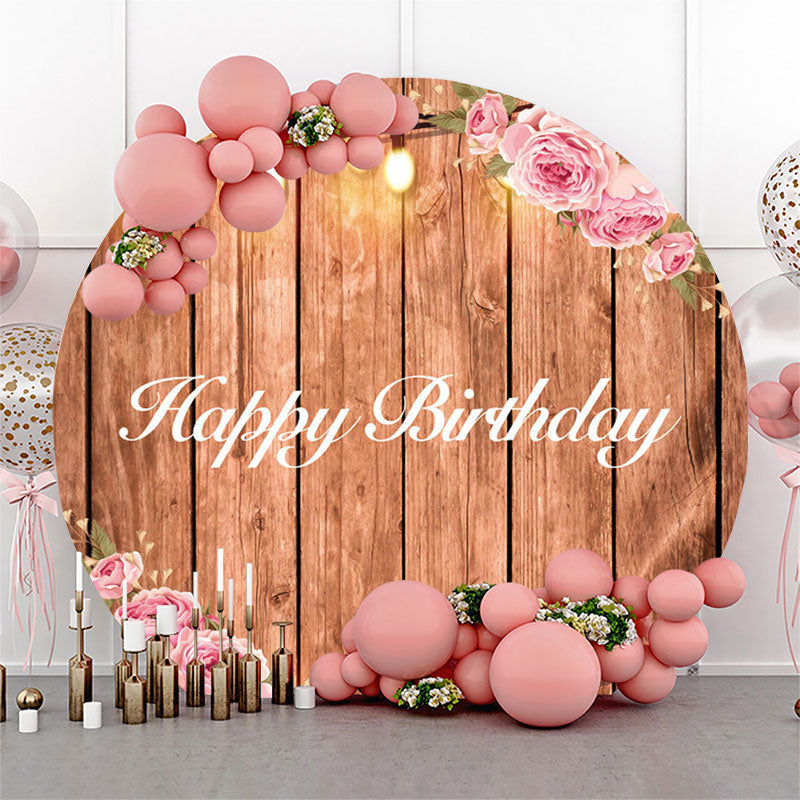 Lofaris Wooden Floral Light Round Happy Birthday Backdrop | Custom Circle Backdrop Birthday | Birthday Backdrop Ideas | Round Backdrop Cover DIY