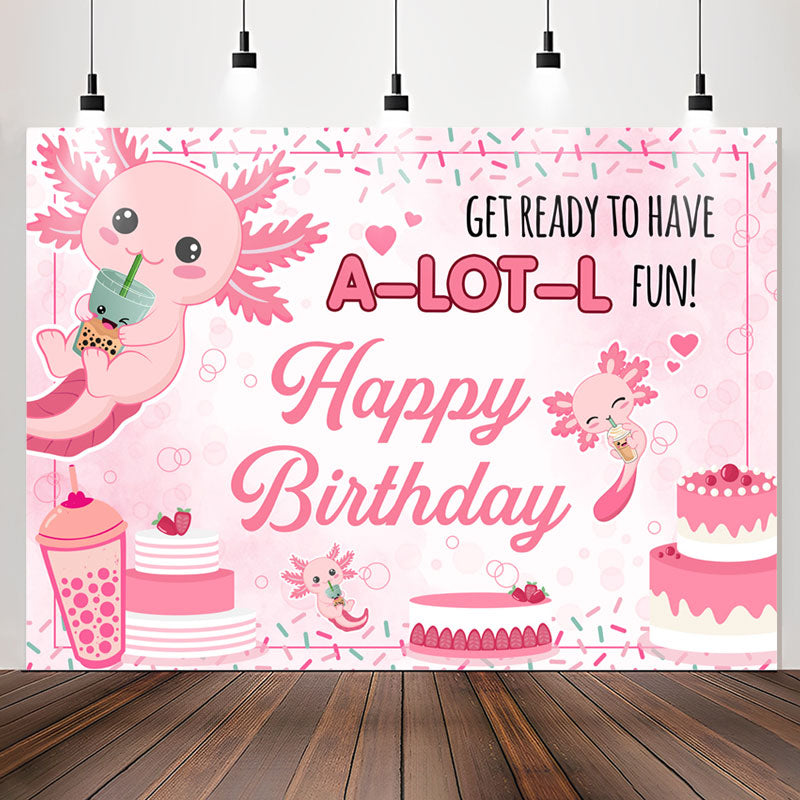 Lovely Pink Axolotl Cake Happy Birthday Backdrop - Lofaris