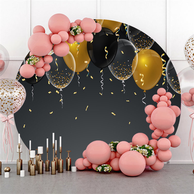 Circle Gold Balloons Black Happy 40Th Birthday Backdrop - Lofaris