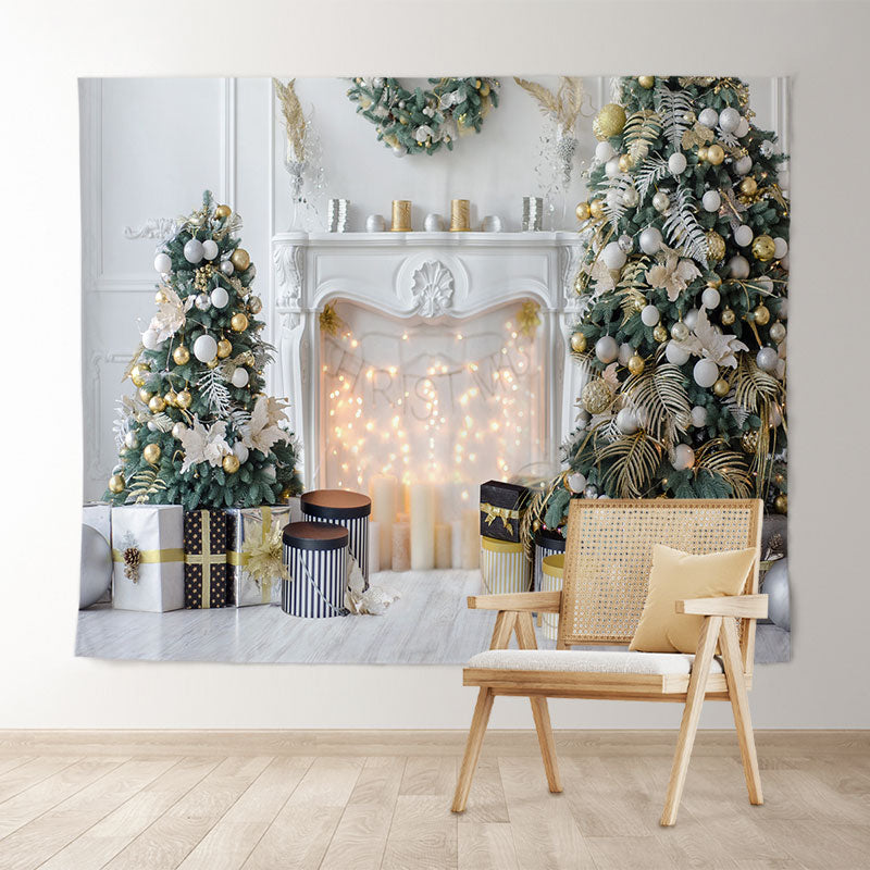 Winter Christmas Fireplace Backdrop Christmas Tree Gifts Photography  Background
