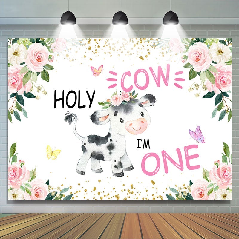 Holy Cow I'm One Cake Topper Cow Theme Happy First Birthday Cake Decor,  Kids Boy Girl's Cow One Year Old Bday Party Supplies Glitter 1ST Birthday