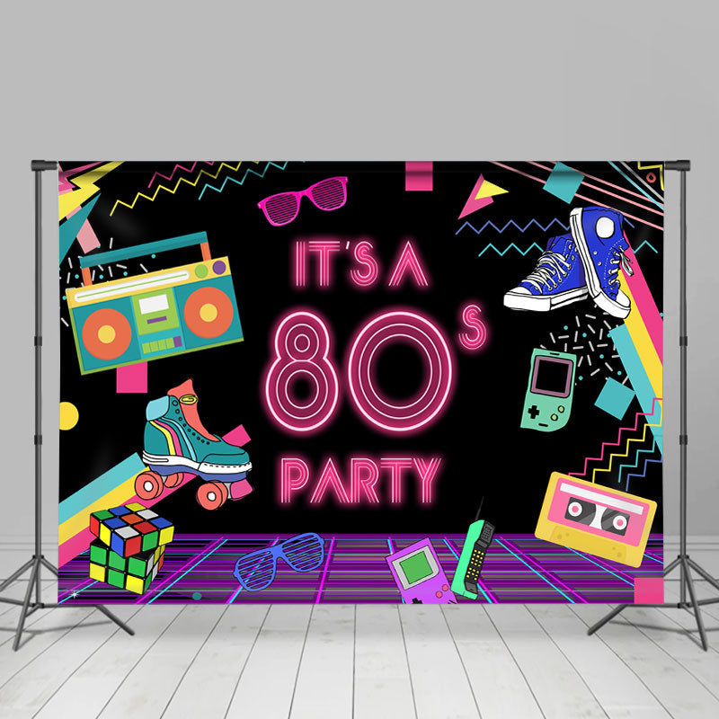 Its A 80S Party Neon Lights 80S Theme Dance Backdrop