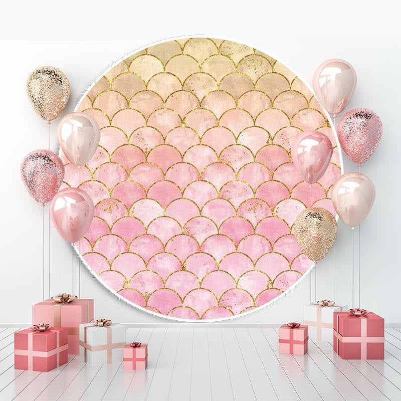 Pink and Gold Mermaid Theme Round Baby Shower Backdrop