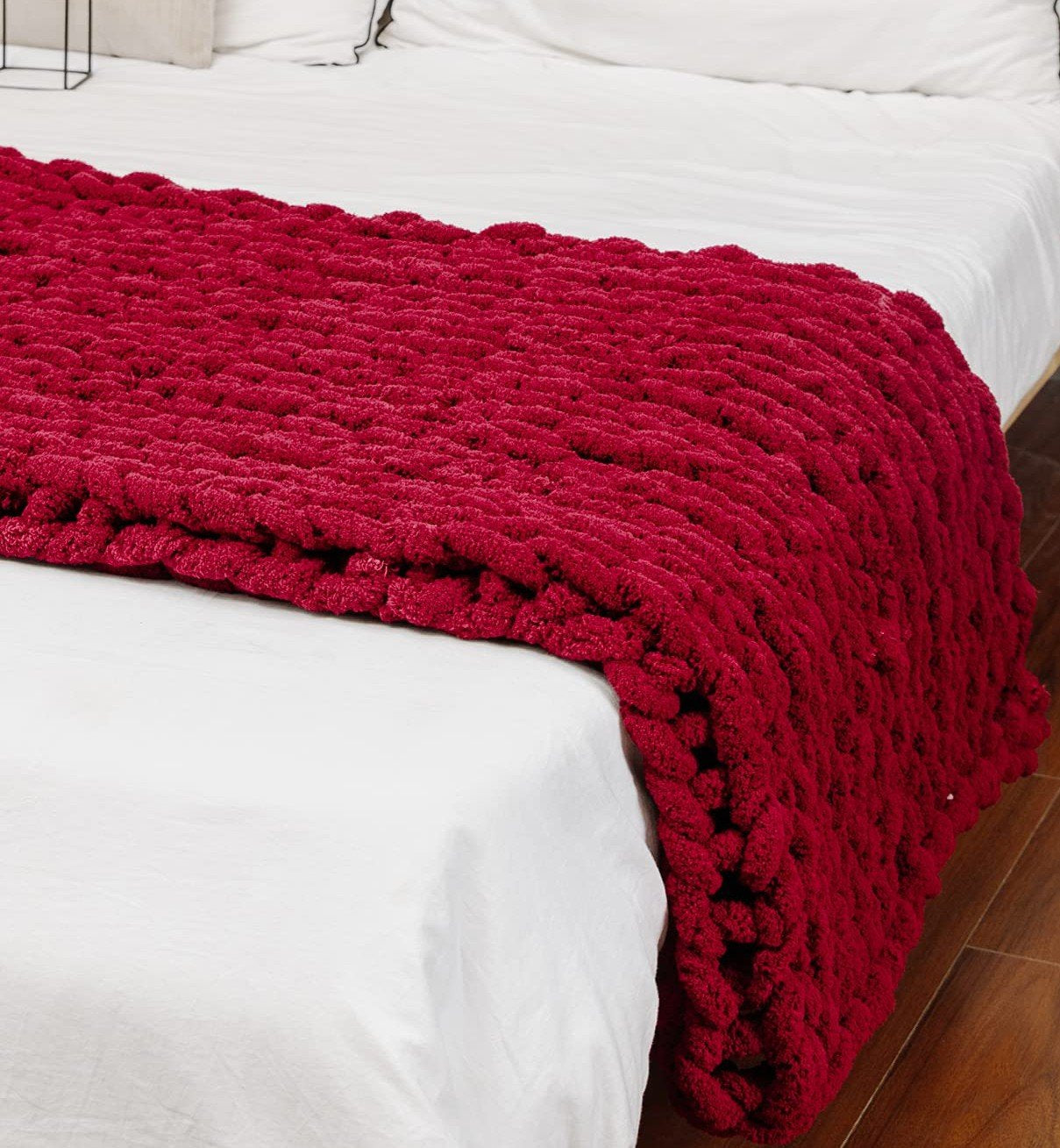 Lofaris Red Handmade Super Soft Chenille Thick Chunky Knit Blanket | Chunky Knit Blanket Yarn | Chunky Knit Blanket | Hand Knit Chunky Blanket