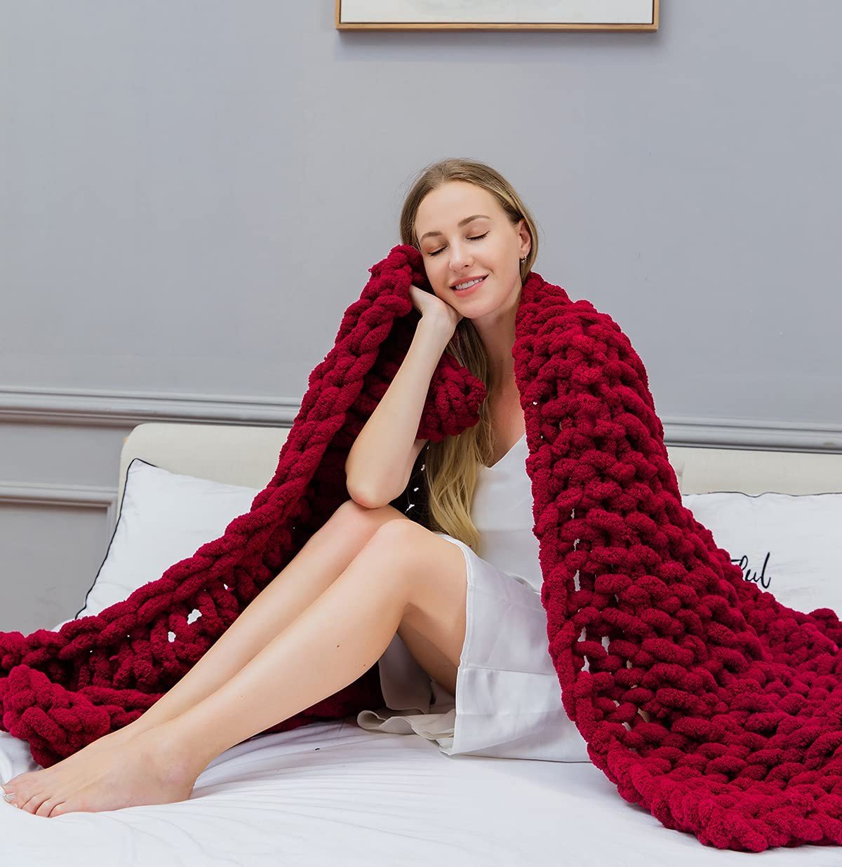 Red Chunky Knit Blanket