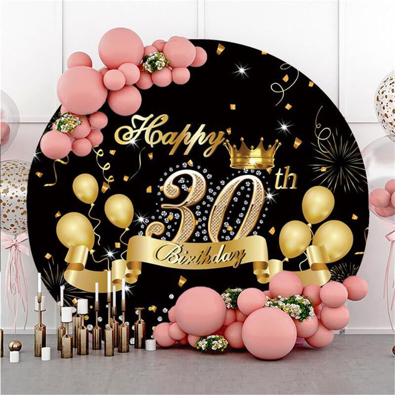 Lofaris Round Glitter 30th Happy Birthday Backdrop for Women | Round Backdrop Stand Covers | Round Party Backdrop | Circle Birthday Backdrop Cover