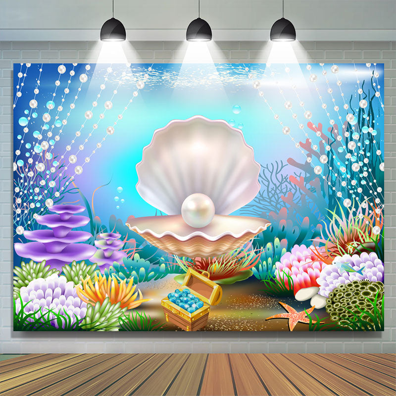 Undersea White Pearl Mussels Baby Shower Backdrop