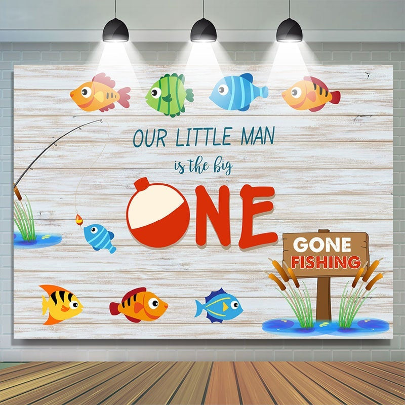 Lofaris Our Little Man Is One Fish 1st Birthday Backdrop