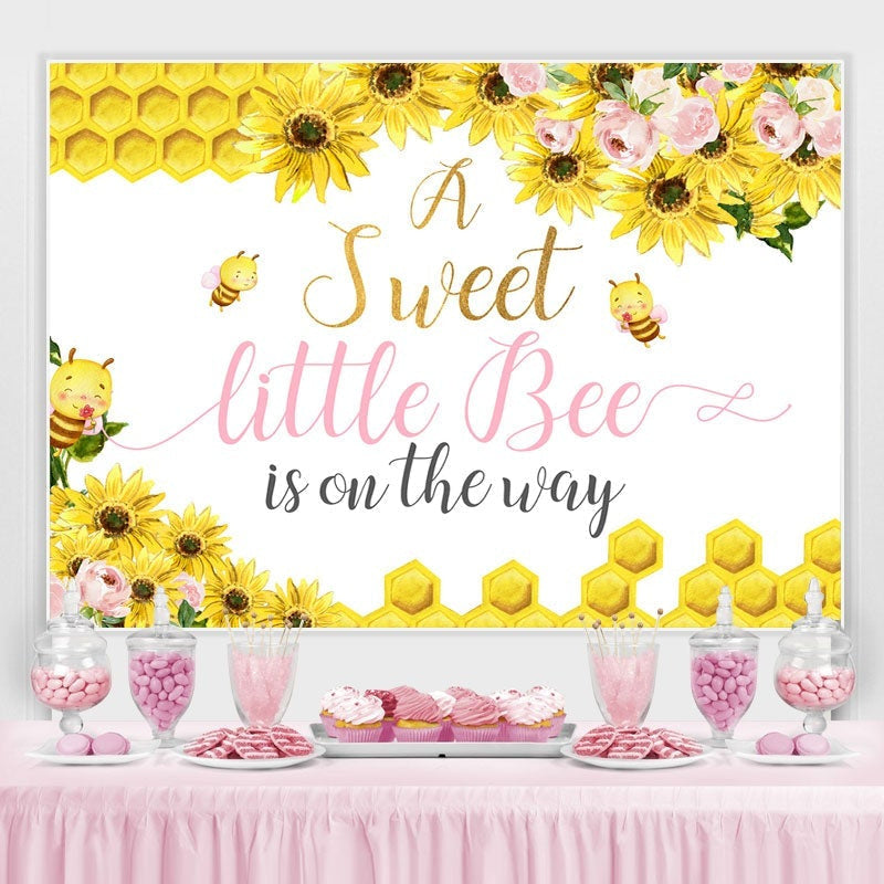 Yellow And Pink Flowers Bee Theme Baby Shower Backdrop – Lofaris