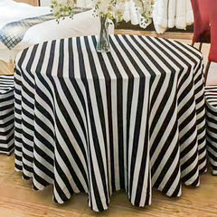 Lofaris 120 Inch Black White Stripe Satin Round Tablecloth