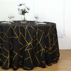 Lofaris 120 Inch Round Polyester Tablecloth With Gold Foil