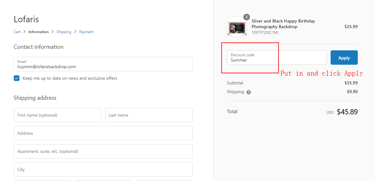 How to use the coupon code at lofarisbackdrop?
