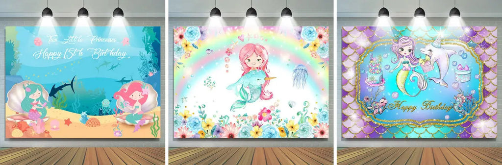 Two Little Princesses Undersea Mermaid Birthday Backdrop - Lofaris