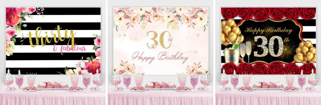 30th Happy Birthday Floral Pink Backdrop for Party – Lofaris