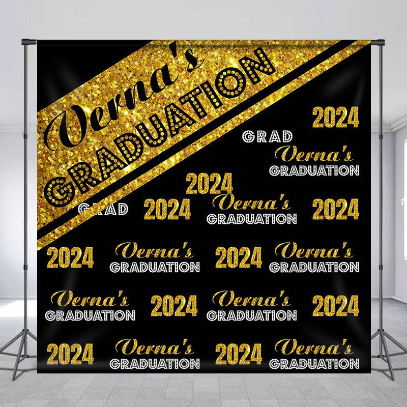 Lofaris 2024 Golden Black Repeat Custom Graduation Backdrop