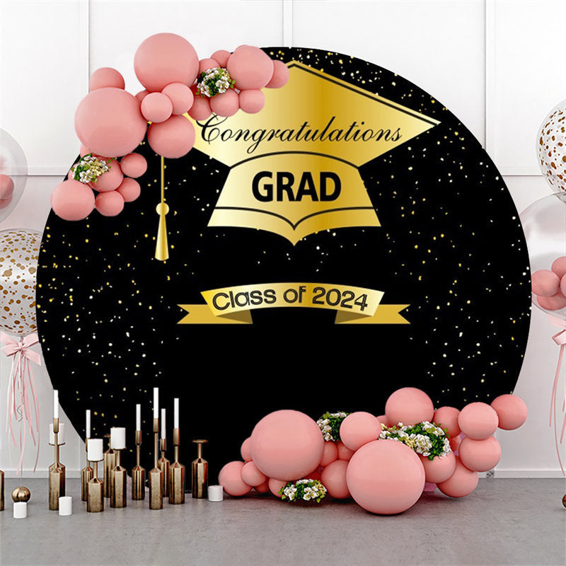 Lofaris 2024 Golden Hat And Black Round Graduation Backdrop