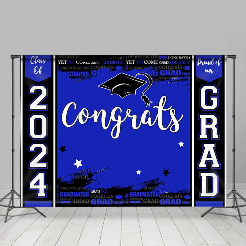 Lofaris 2024 Grad Bright Blue Black Graduation Backdrop