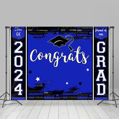 Lofaris 2024 Grad Bright Blue Black Graduation Backdrop