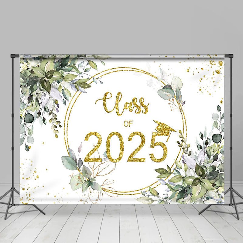 Lofaris Light Green Leaves And Gold Glitter 2024 Grad Backdrop