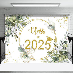 Lofaris Light Green Leaves And Gold Glitter 2024 Grad Backdrop