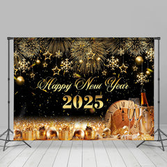 Champagne Sparkle Gold 2025 Happy New Year Backdrop