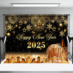 Champagne Sparkle Gold 2025 Happy New Year Backdrop